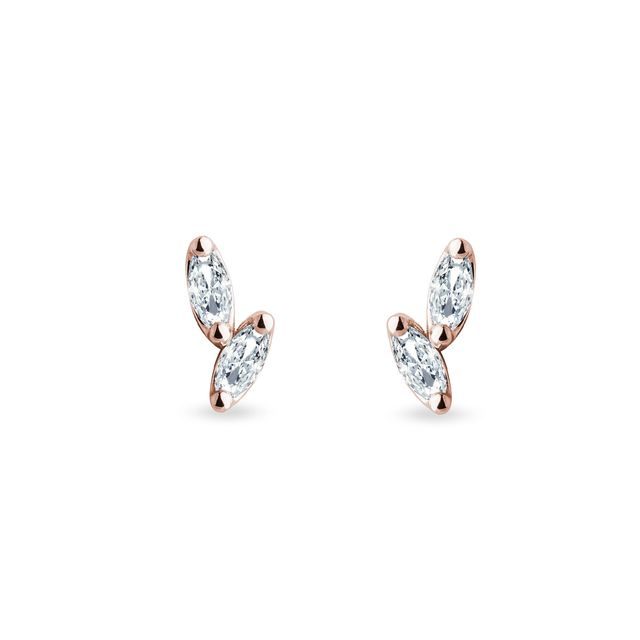 BOUCLES D'OREILLES EN OR ROSE 14 CARATS AVEC DIAMANTS TAILLE MARQUISE - PUCES D'OREILLES EN DIAMANT - BOUCLES D'OREILLES