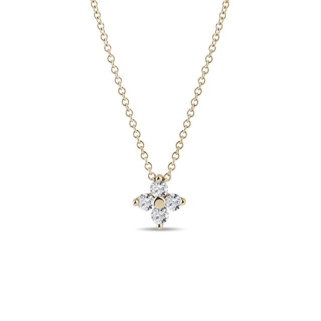 Diamantový náhrdelník čtyřlístek ze žlutého 14k zlata