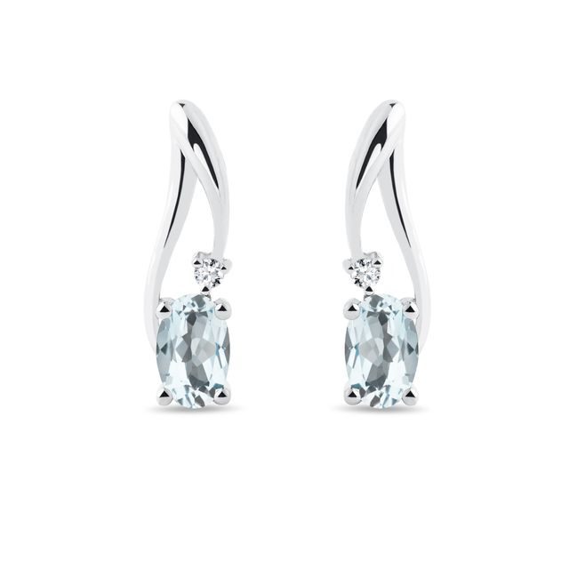 EARRINGS WITH AQUAMARINES AND DIAMONDS - AQUAMARINE EARRINGS - EARRINGS