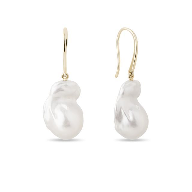 BAROQUE PEARL DROP EARRINGS IN YELLOW GOLD - PEARL EARRINGS - PEARL JEWELRY