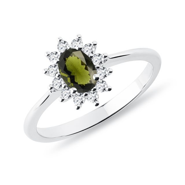MOLDAVITE RING WITH BRILLIANTS IN WHITE GOLD - MOLDAVITE RINGS - RINGS