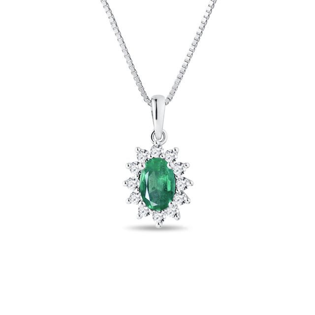 COLLIER EN OR BLANC SERTI D'ÉMERAUDES ET DE DIAMANTS - COLLIERS AVEC ÉMERAUDE - COLLIERS