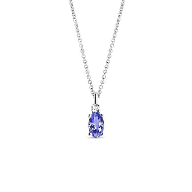 OVAL TANZANITE AND DIAMOND NECKLACE IN WHITE GOLD - TANZANITE NECKLACES - NECKLACES