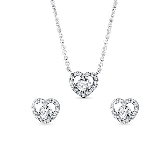 WHITE GOLD AND DIAMOND HEART JEWELRY SET - JEWELRY SETS - FINE JEWELRY