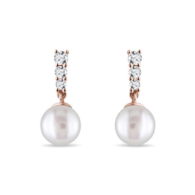 PEARL AND DIAMOND EARRINGS IN ROSE GOLD - PEARL EARRINGS - PEARL JEWELLERY