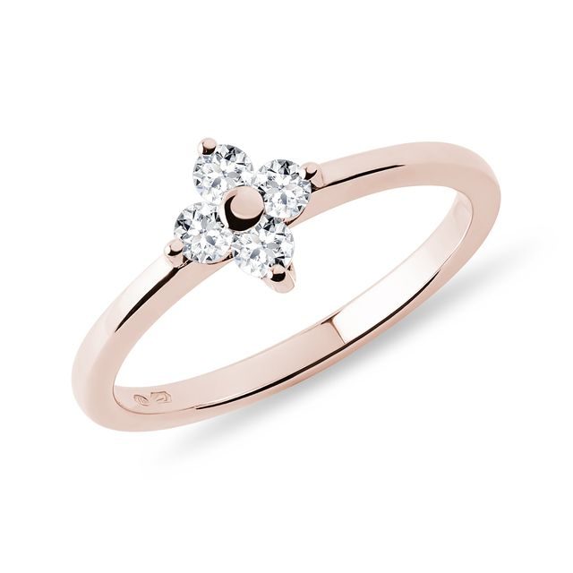 Diamantový prsten čtyřlístek z růžového 14k zlata