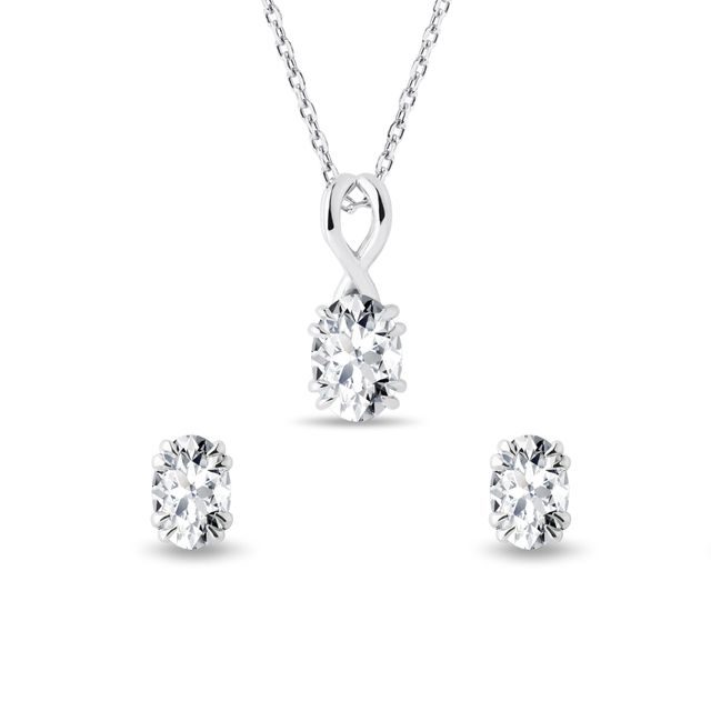 WHITE GOLD NECKLACE AND EARRING SET WITH DIAMONDS - DIAMOND SETS - FINE JEWELRY