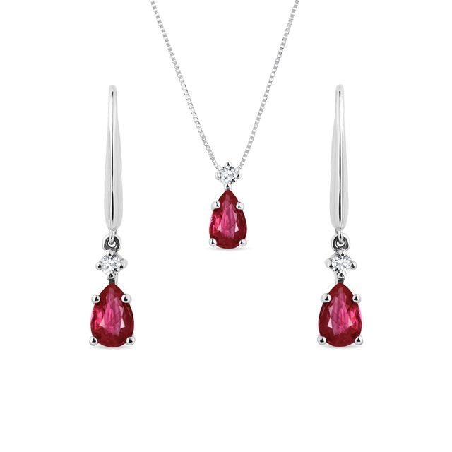 RUBY EARRING AND PENDANT SET IN WHITE GOLD - JEWELLERY SETS - FINE JEWELLERY