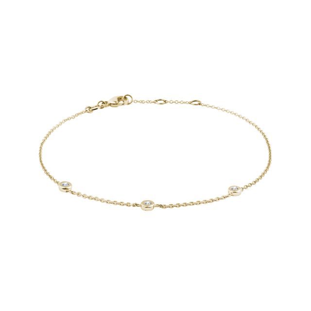 NÁRAMEK SE TŘEMI BEZEL DIAMANTY VE ŽLUTÉM ZLATĚ - NÁRAMKY S DIAMANTY - NÁRAMKY