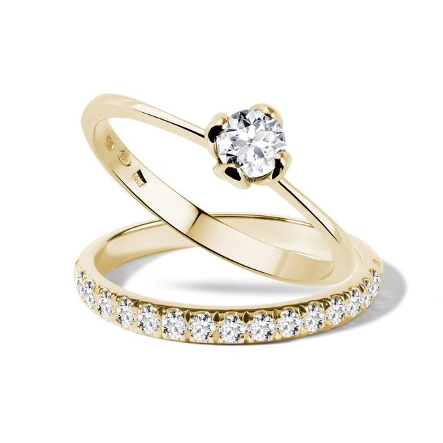 Snubní a zásnubní prsten s diamanty ve zlatě