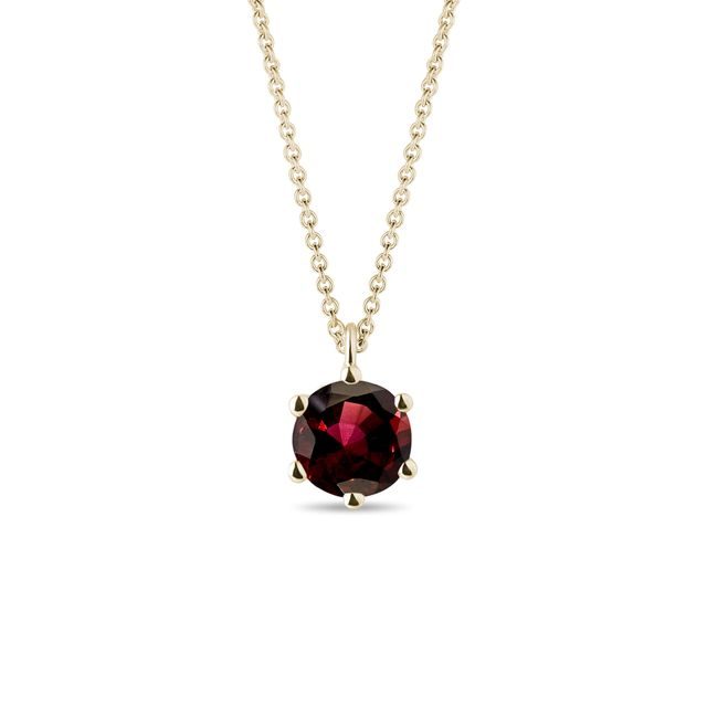 ROUND GARNET PENDANT NECKLACE IN GOLD - GARNET NECKLACES - NECKLACES