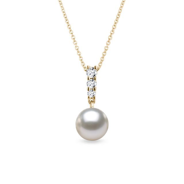 AKOYA PEARL AND DIAMOND PENDANT NECKLACE IN YELLOW GOLD - PEARL PENDANTS - PEARL JEWELLERY