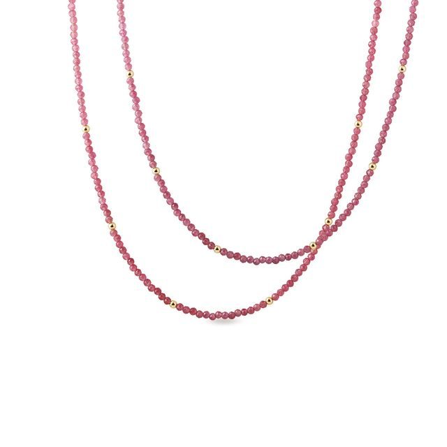 COLLIER DE PERLES EN OR JAUNE AVEC TOURMALINE - COLLIERS AVEC MINÉRAUX - COLLIERS