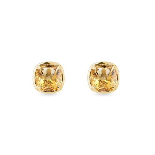 CUSION CUT CITRINE EARRINGS IN YELLOW GOLD - CITRINE EARRINGS - EARRINGS