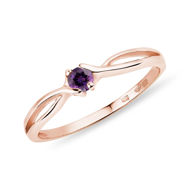 Originální prsten s ametystem v růžovém zlatě