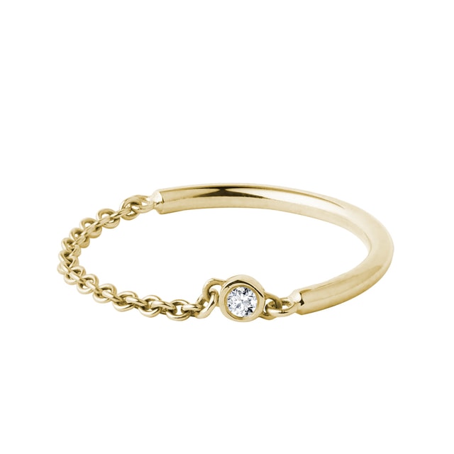 Zlatý retiazkový prsteň s bezel diamantom