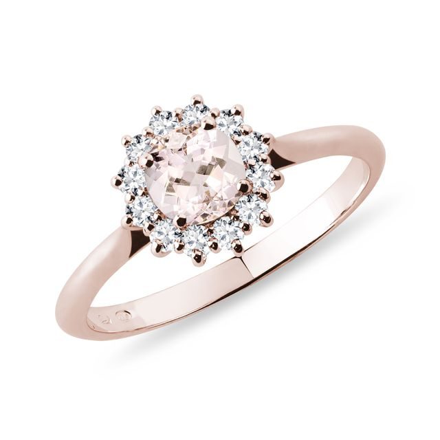 MORGANITE RING WITH BRILLIANTS IN ROSE GOLD - MORGANITE RINGS - RINGS