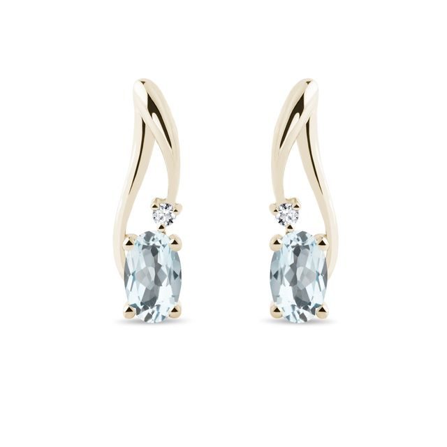 AQUAMARINE AND DIAMOND YELLOW GOLD EARRINGS - AQUAMARINE EARRINGS - EARRINGS