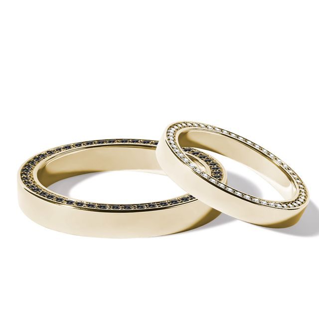 MODERNES TRAURINGSET AUS GELBGOLD MIT BRILLANTEN - GELBGOLDENE TRAURINGE IM SET - TRAURINGE
