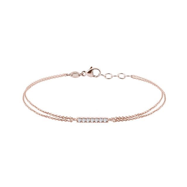 ROSE GOLD DOUBLE BRACELET WITH A DIAMOND BAR - DIAMOND BRACELETS - BRACELETS