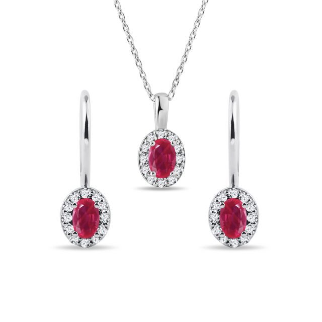HALO-SCHMUCKSET MIT RUBINEN UND DIAMANTEN IN WEISSGOLD - SCHMUCK SETS EDELSTEINE - SCHMUCK