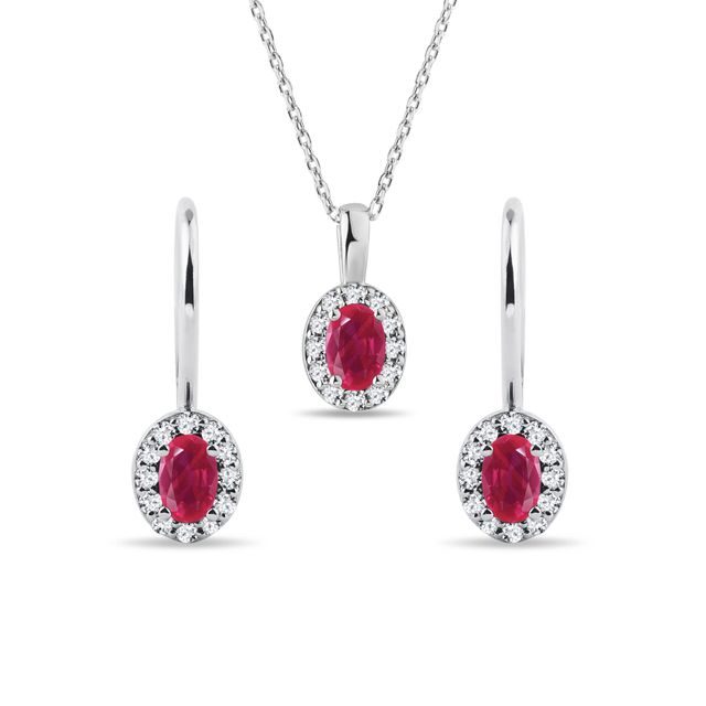 HALO-SCHMUCKSET MIT RUBINEN UND DIAMANTEN IN WEISSGOLD - SCHMUCK-SETS - SCHMUCK