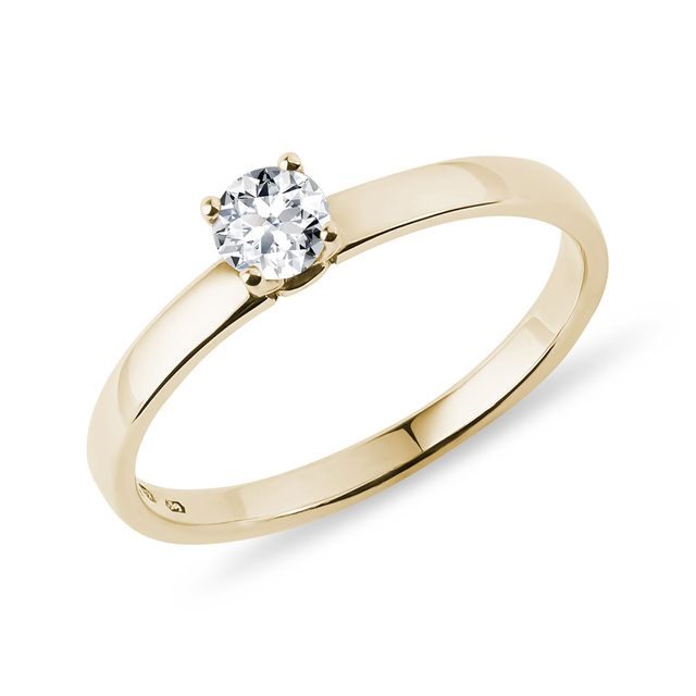 YELLOW GOLD ENGAGEMENT RING DECORATED WITH A BRILLIANT - SOLITAIRE ENGAGEMENT RINGS - ENGAGEMENT RINGS