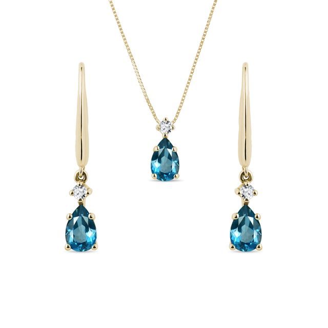 BOUCLES D'OREILLES ET COLLIER EN OR, TOPAZES, DIAMANTS - ENSEMBLES DE BIJOUX EN GEMMES - BIJOUX