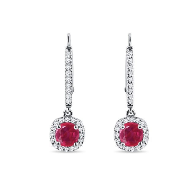 HÄNGENDE OHRRINGE MIT RUBINEN UND DIAMANTEN IN WEISSGOLD - OHRRINGE MIT RUBIN - OHRRINGE