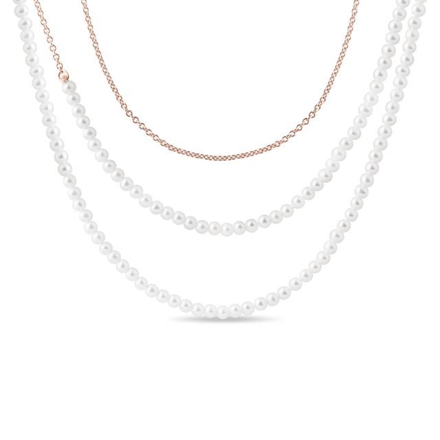 COLLIER EN OR ROSE ET PERLES D'EAU DOUCE 85 CM - COLLIERS DE PERLES - PERLES