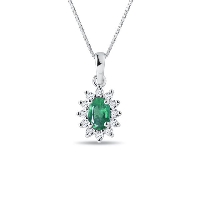 Smaragdový náhrdelník v bílém zlatě s diamanty