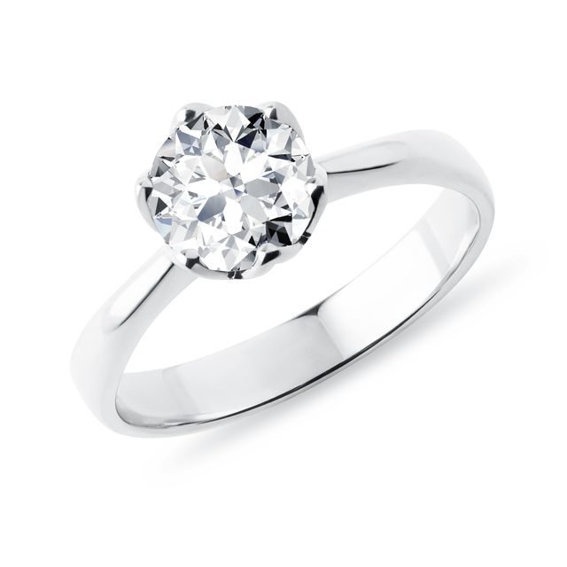14K WHITE GOLD FLOWER RING WITH 1 CT DIAMOND - RINGS WITH LAB-GROWN DIAMONDS - ENGAGEMENT RINGS