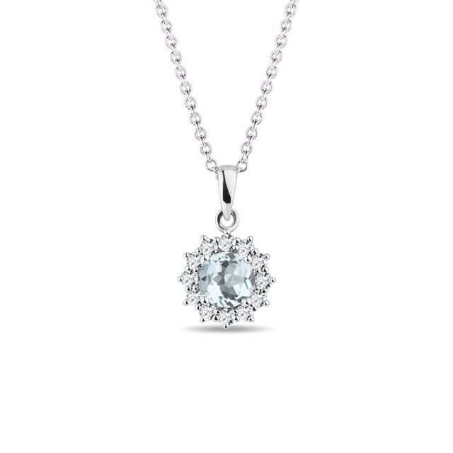 AQUAMARINE AND DIAMOND NECKLACE IN WHITE GOLD - AQUAMARINE NECKLACES - NECKLACES