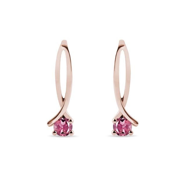 BOUCLES D'OREILLES EN OR ROSE 14 CARATS AVEC TOURMALINE ROSE - BOUCLES D'OREILLES EN TOURMALINE - BOUCLES D'OREILLES