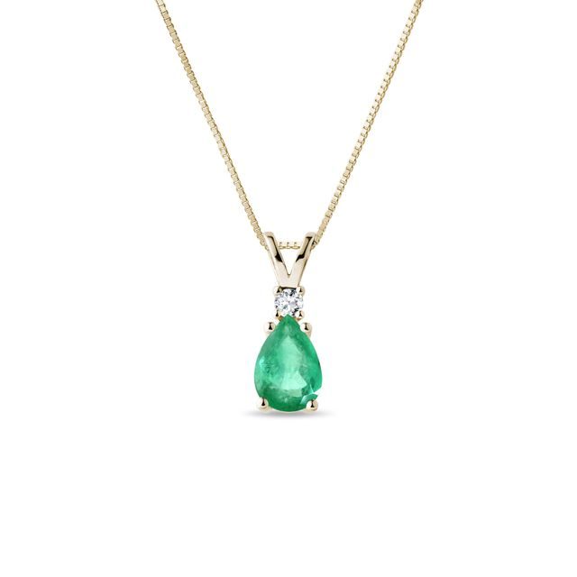 EMERALD AND DIAMOND PENDANT ON YELLOW GOLD CHAIN - EMERALD NECKLACES - NECKLACES