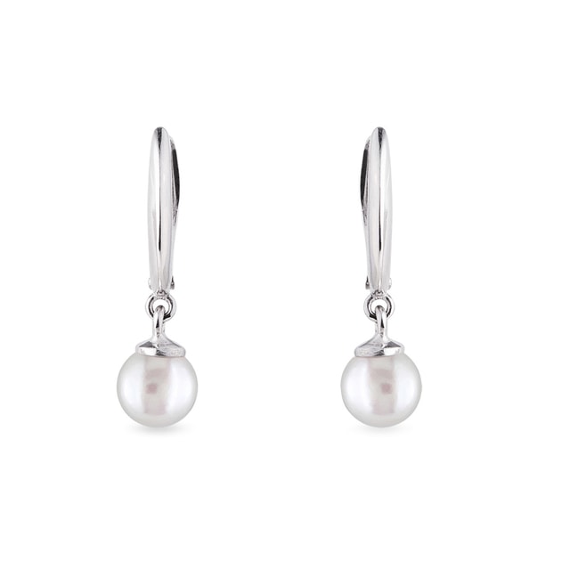 BOUCLES D'OREILLES D'OR BLANC AVEC PERLES D'EAU DOUCE - BOUCLES D'OREILLES EN PERLES - PERLES