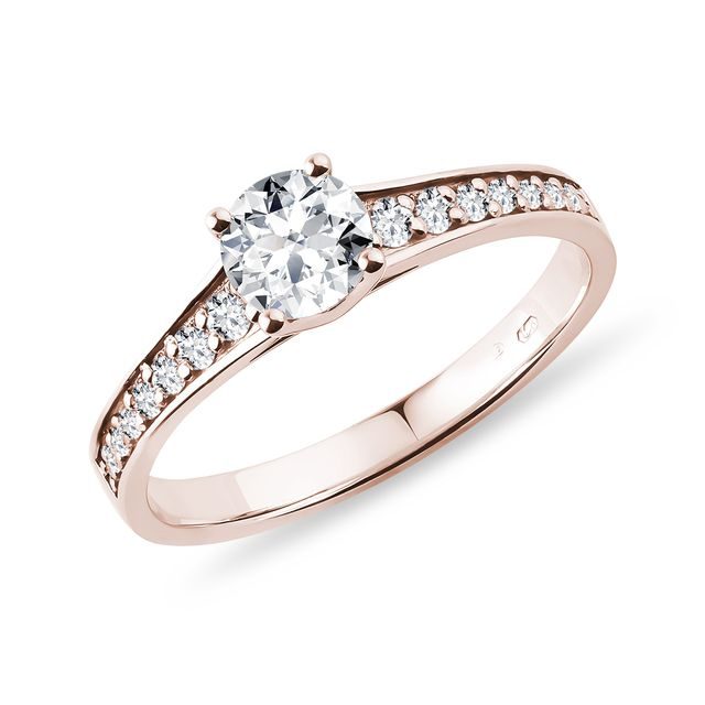 BAGUE DE FIANÇAILLES EN OR ROSE 14 CT AVEC DIAMANTS - BAGUES DE FIANÇAILLES ORNÉES DE DIAMANTS - BAGUES DE FIANÇAILLES