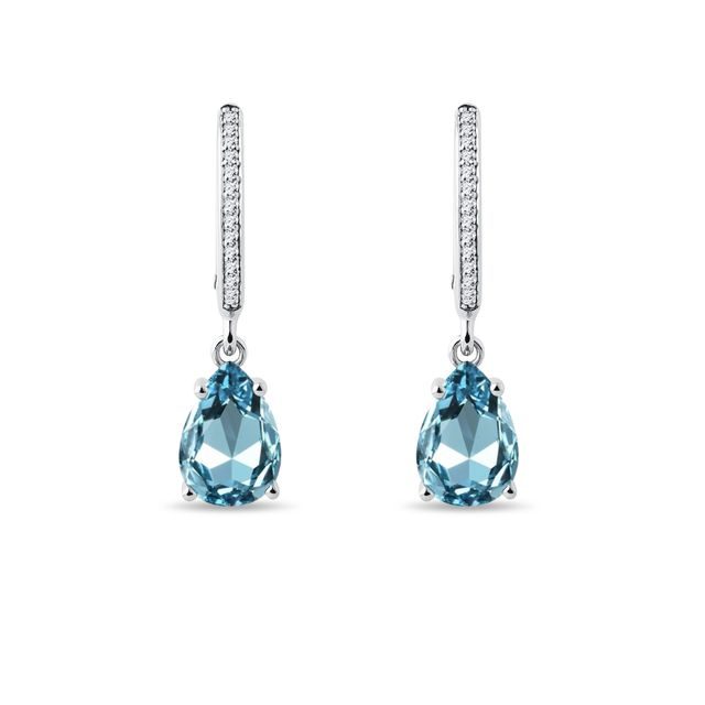 BOUCLES D'OREILLES EN OR BLANC AVEC TOPAZES ET BRILLANTS - BOUCLES D'OREILLES EN TOPAZE - BOUCLES D'OREILLES