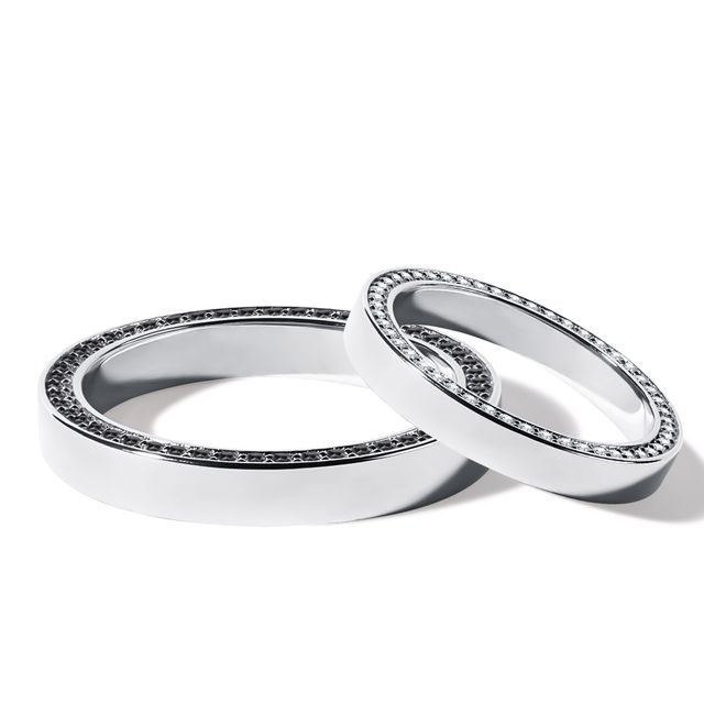 MODERNES TRAURINGSET AUS WEISSGOLD MIT BRILLANTEN - WEISSGOLDENE TRAURINGE IM SET - TRAURINGE