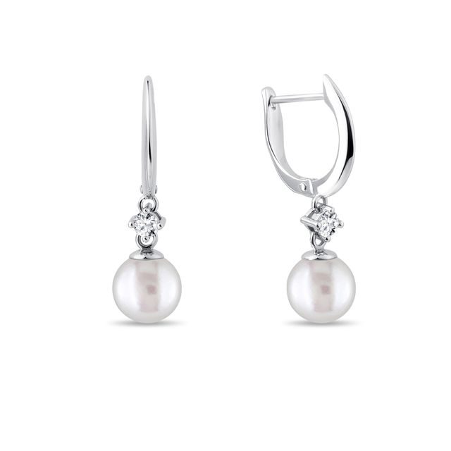 BOUCLES D'OREILLES EN OR BLANC SERTIES DE PERLES ET DE BRILLANTS - BOUCLES D'OREILLES EN PERLES - PERLES