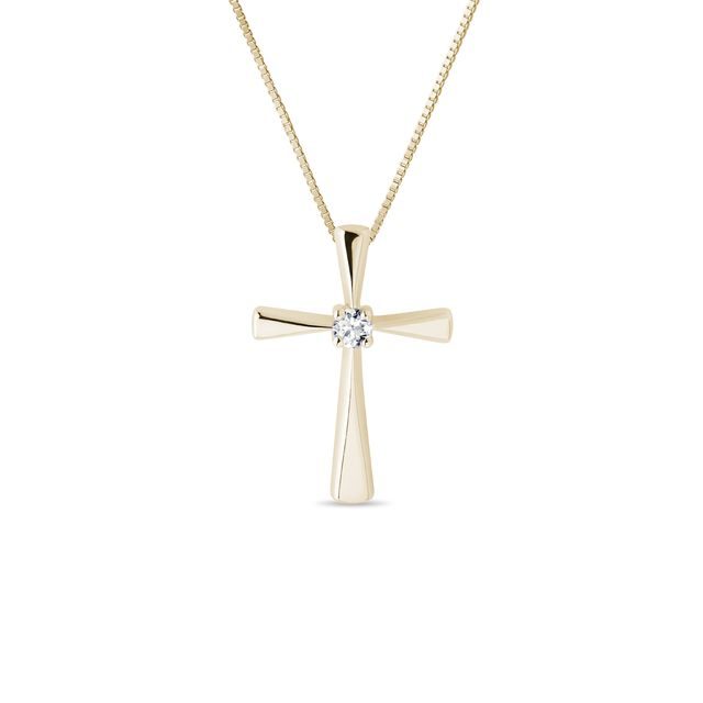 CROSS PENDANT WITH DIAMONDS IN YELLOW GOLD - DIAMOND NECKLACES - NECKLACES