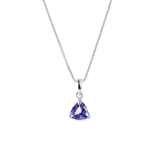 PENDENTIF EN OR BLANC AVEC TANZANITE COUPE TRILLION - COLLIERS AVEC TANZANITE - COLLIERS