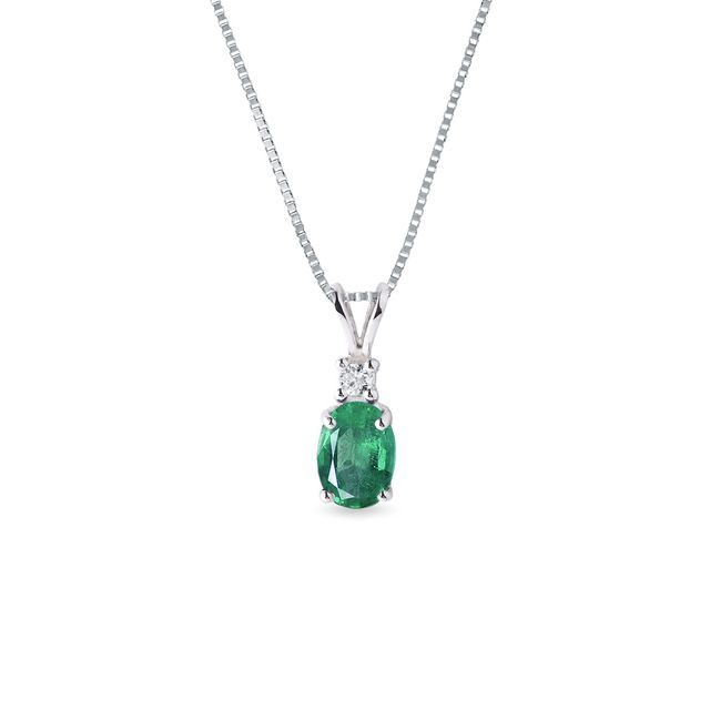 EMERALD AND DIAMOND WHITE GOLD PENDANT - EMERALD NECKLACES - NECKLACES