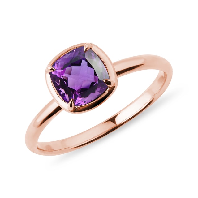 ROSE GOLD RING WITH PURPLE AMETHYST - AMETHYST RINGS - RINGS