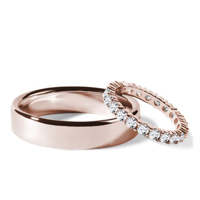 ETERNITY AND SHINY FINISH ROSE GOLD WEDDING RING SET - ROSE GOLD WEDDING SETS - WEDDING RINGS