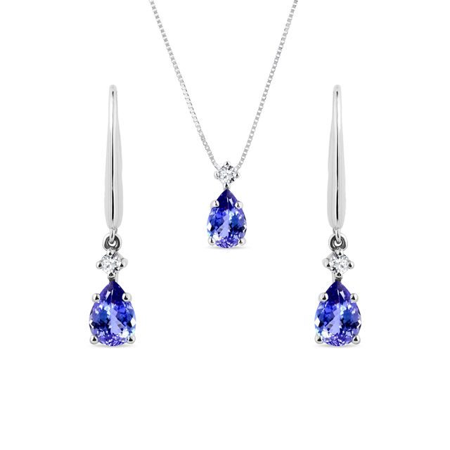 TANZANITE EARRING AND NECKLACE SET IN WHITE GOLD - GEMSTONE SETS - FINE JEWELRY
