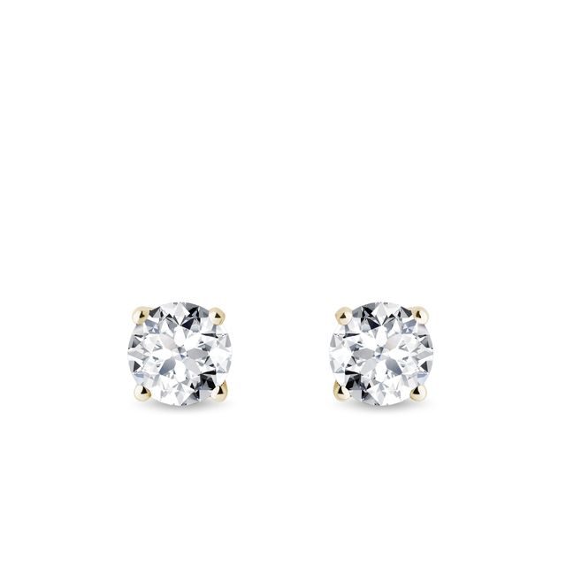 BOUCLES D'OREILLES DE LUXE EN OR JAUNE ET DIAMANT 1 CT - PUCES D'OREILLES EN DIAMANT - BOUCLES D'OREILLES