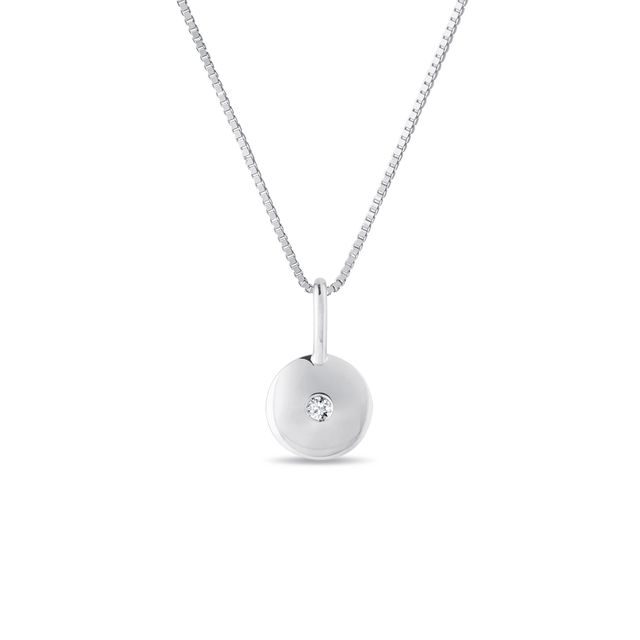 WHITE GOLD MEDALLION WITH A SMALL DIAMOND - DIAMOND NECKLACES - NECKLACES