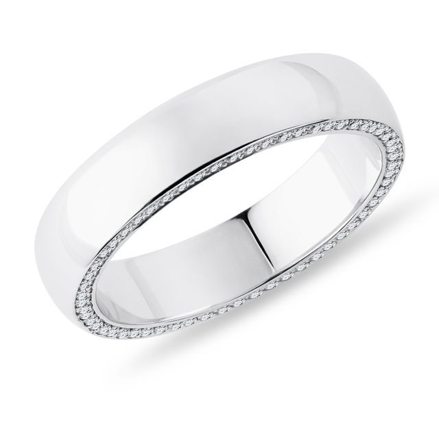 MEN'S MODERN WHITE GOLD WEDDING BAND WITH DIAMONDS - RINGS FOR HIM - WEDDING RINGS