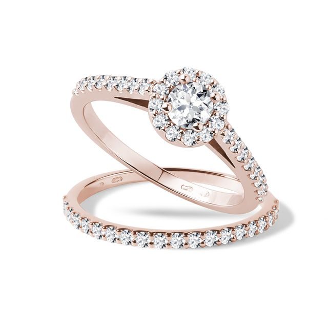 ENGAGEMENT DIAMOND RING SET IN 14K ROSE GOLD - ENGAGEMENT AND WEDDING MATCHING SETS - ENGAGEMENT RINGS